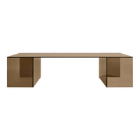 Sleek brown rectangular coffee table with a glossy finish and minimalist design. Ideal for modern decor.