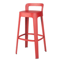 Red metal bar stool with a minimalist design and smooth finish, perfect for modern and vibrant decor.