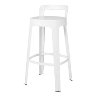White metal bar stool with a sleek, modern design, featuring a solid white finish and minimalist style.