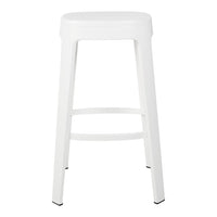 White metal bar stool with a sleek, minimalist design and smooth, glossy finish. Perfect for modern decor.