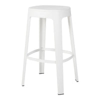 White metal bar stool with a smooth finish and minimalist design, perfect for modern decor.