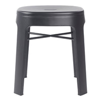 Black metal stool featuring a sleek, minimalist design with a smooth finish and sturdy construction.