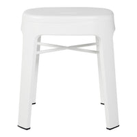 Modern white stool with a sleek design and subtle black accents at the base for contrast. Perfect for any decor style.