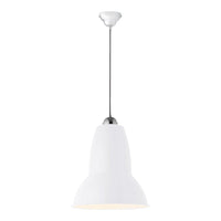 White bell-shaped pendant lamp with a smooth finish, featuring a polished chrome accent. Ideal for modern decor.