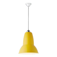 Bright yellow pendant lamp with a sleek, modern design and glossy finish. Ideal for vibrant interior décor.