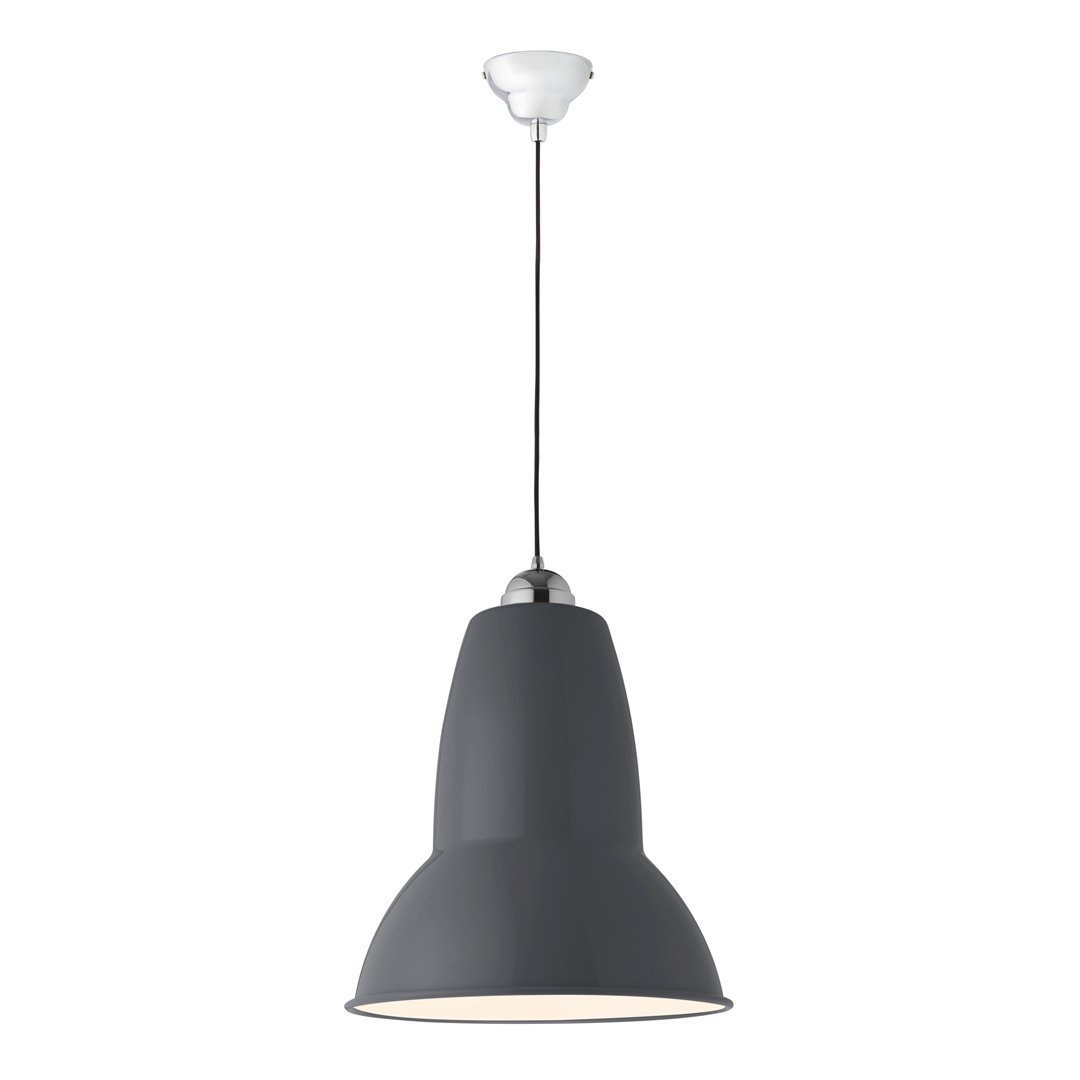 Gray pendant lamp with a smooth matte finish and white interior for a modern, stylish accent.