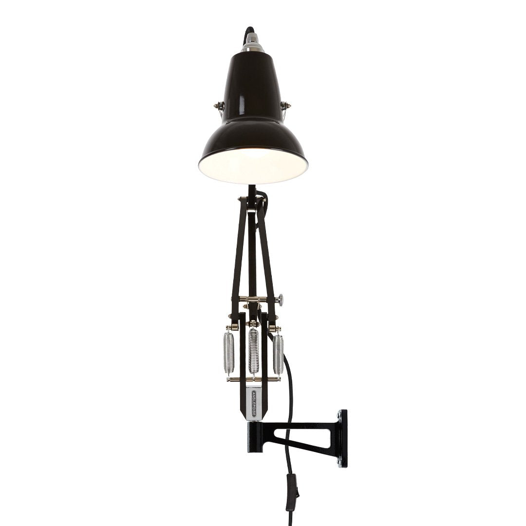 Black wall lamp with a sleek design, featuring a glossy black shade and metallic accents. Ideal for modern decor.