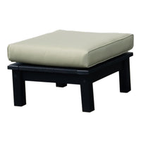 Neutral beige cushion on a sleek black wooden frame, perfect for modern outdoor or indoor decor.