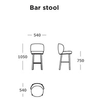 "Bar stool design with smooth curves and clean lines in a minimalist style, available in neutral tones."
