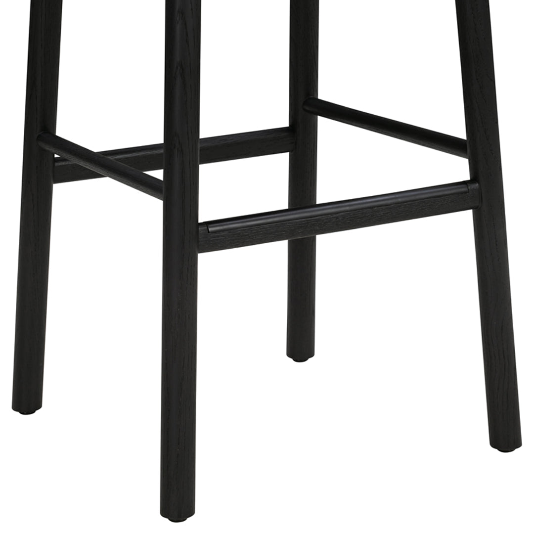 Black wooden bar stool legs with a sleek, minimalist design, showcasing a smooth finish and simple geometric pattern.