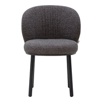 Gray upholstered chair with a subtle textured pattern, featuring sleek black wooden legs. Perfect for modern decor.