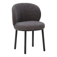 Gray upholstered chair with ribbed texture and black metal legs, perfect for modern decor.