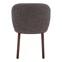 Cozy gray upholstery with subtle textured pattern, complemented by warm wooden legs in rich brown.