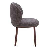 Gray upholstered chair with a textured, woven pattern and wooden legs, showcasing a modern, minimalist design.