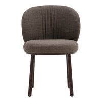 Brown upholstered chair with ribbed texture and dark wooden legs. Modern and versatile for any decor.