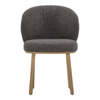 Gray textured upholstery chair with wooden legs, featuring a soft, rounded design for modern interiors.