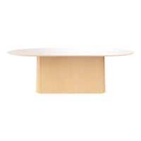 Light wood oval dining table with a smooth, natural finish and seamless edges, perfect for modern interiors.