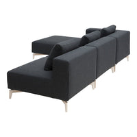 Modern black sectional sofa with clean lines and subtle texture, featuring light wooden legs. Ideal for contemporary decor.