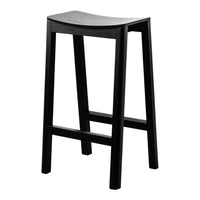 Black wooden bar stool with a smooth curved seat and minimalist design. Perfect for modern decor.