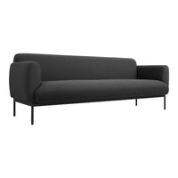 Modern black sofa with a sleek, minimalist design and smooth upholstered fabric. Ideal for contemporary decor.