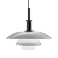 Modern pendant lamp in glossy white and black with sleek, clean lines and layered shade design. Perfect for contemporary decor.