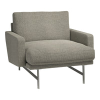 Cozy gray armchair with textured fabric and minimalist metal legs, perfect for contemporary living spaces.