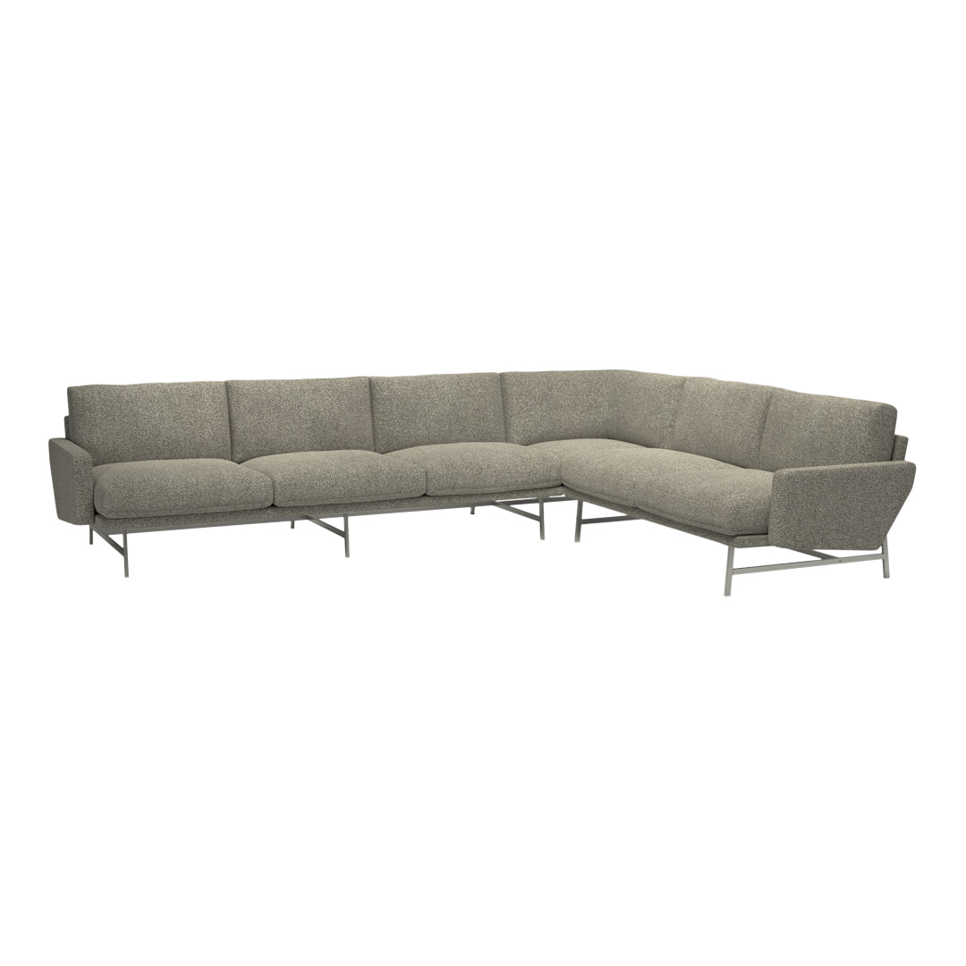 Gray sectional sofa with a textured fabric pattern and sleek metal legs, perfect for modern living spaces.