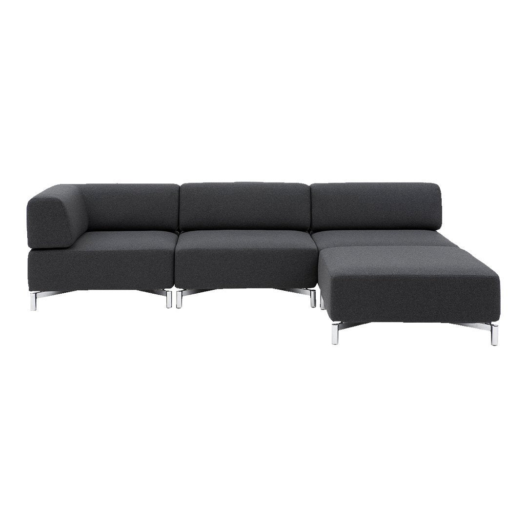 Modern L-shaped sectional sofa in solid charcoal gray, featuring sleek lines and minimalist design.
