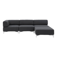 Modern L-shaped sectional sofa in solid charcoal gray, featuring sleek lines and minimalist design.