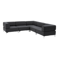 Modern modular sectional sofa in sleek charcoal gray with minimalist design and stainless steel legs.