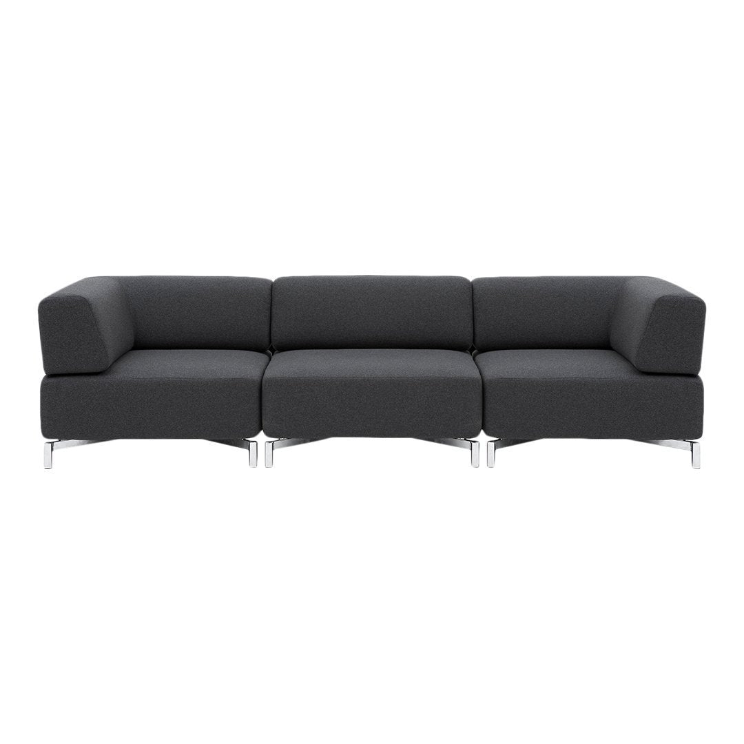 Modern gray sectional sofa with clean lines and silver legs, offering a minimalist, contemporary design.