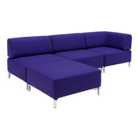 Vibrant purple sectional sofa with clean lines and a modern design, featuring a sleek silver leg finish.