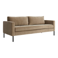 Modern beige sofa with a smooth, solid pattern and black metal legs, perfect for any contemporary living space.