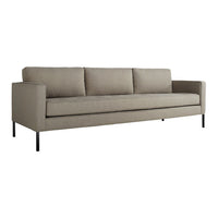 Light beige fabric sofa with a sleek, minimalistic design and dark metal legs. Classic, neutral tones for versatile decor.