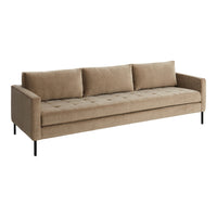 Light beige tufted sofa with clean lines and a smooth fabric finish, ideal for modern decor.