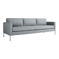 Light gray modern sofa with a sleek design and subtle textured fabric, featuring clean lines and a minimalist style.