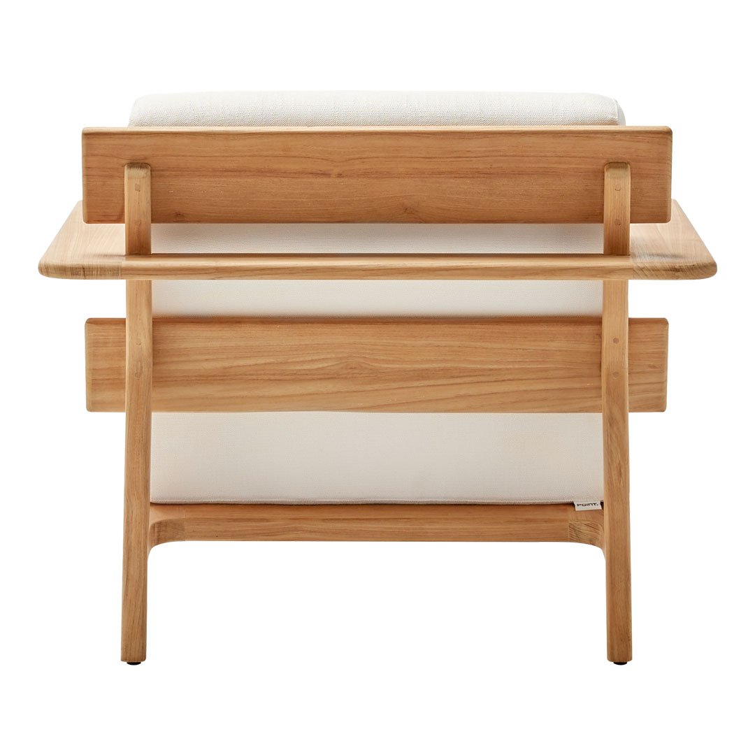 Light beige cushion with natural wood frame, featuring a minimalist design and no visible patterns.