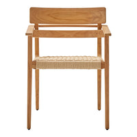 Light wood dining chair with a natural woven seat and a minimalistic design. Perfect for modern decor.