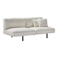 White fabric sofa with clean lines, featuring a minimalist design and plush cushions for a modern look.