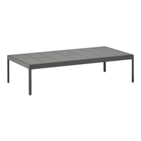 Gray rectangular coffee table with a smooth, minimalist surface and sleek legs, ideal for modern decor.