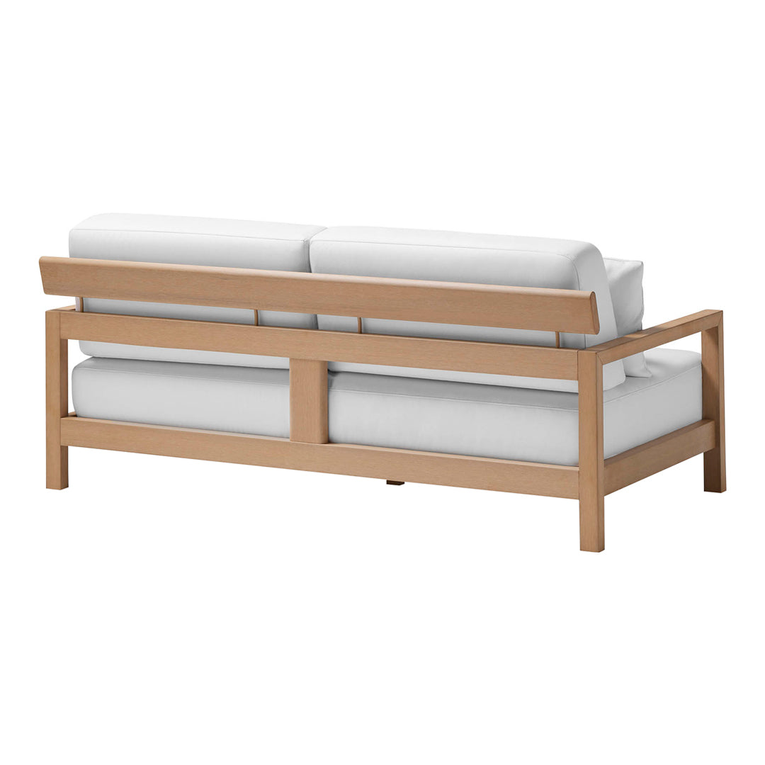 Light beige wooden frame with plush white cushions, creating a modern and minimalist design. Perfect for any décor.