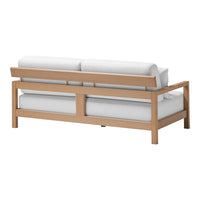 Light beige wooden frame with plush white cushions, creating a modern and minimalist design. Perfect for any décor.