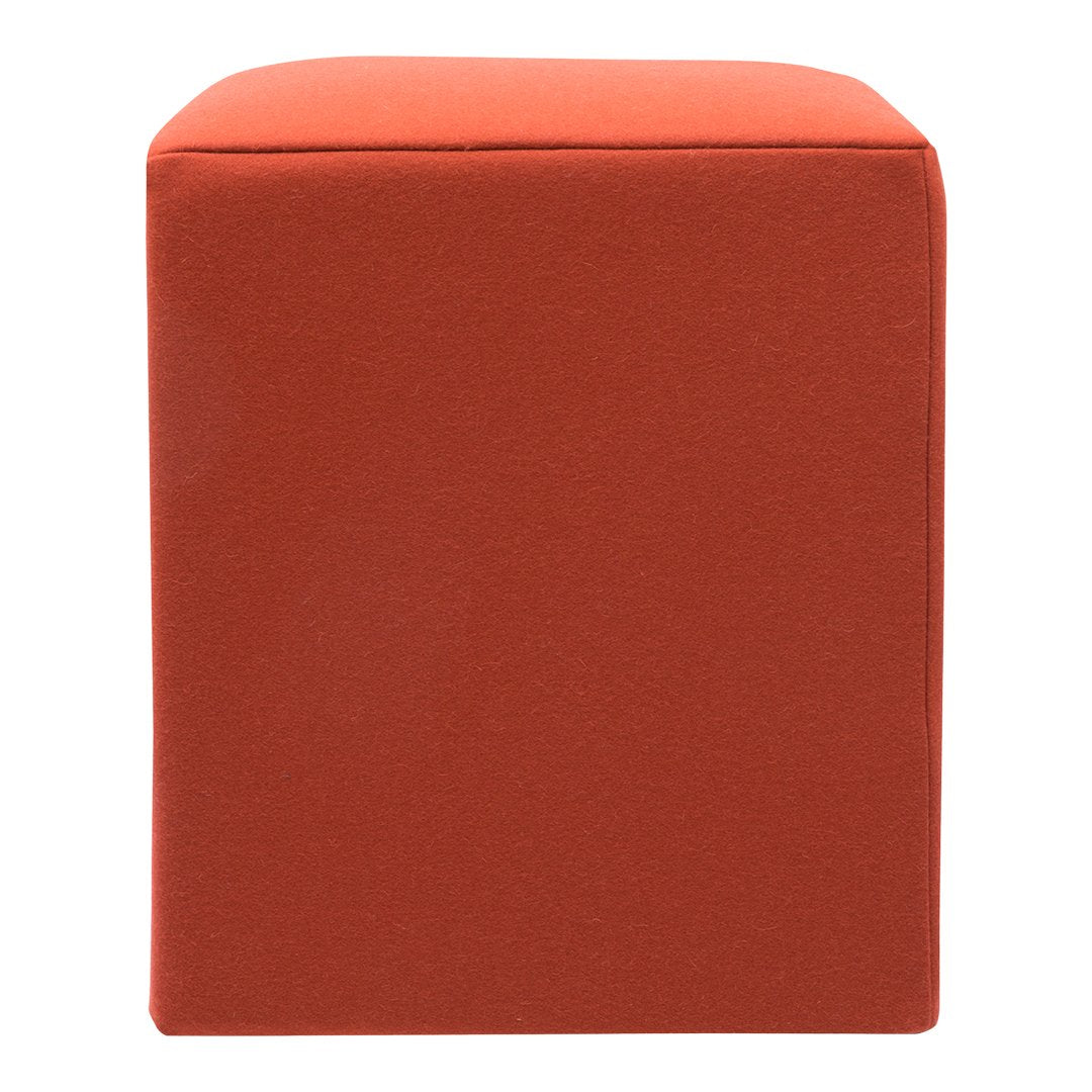 Orange square ottoman with a smooth, solid surface, ideal for modern decor.