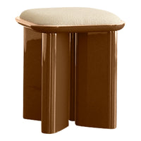 Brown glossy stool with a soft beige cushion, featuring a sleek, modern design. Perfect for contemporary interiors.