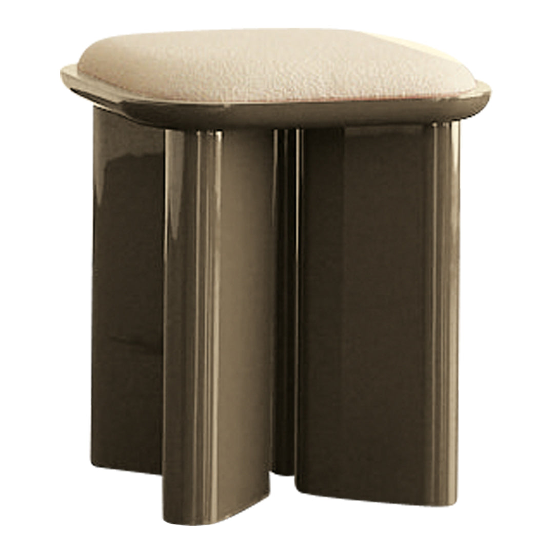 Modern taupe stool with a plush beige seat and glossy finish, featuring a sleek, minimalist design.