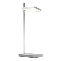 Sleek silver desk lamp with a modern design and a clean, square white shade. Ideal for contemporary spaces.