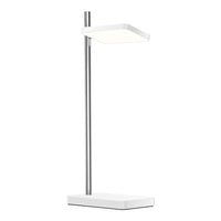Sleek modern desk lamp in white with a polished chrome base and minimalist design. Perfect for stylish interiors.