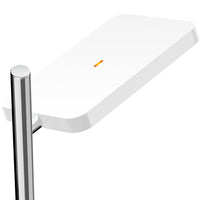 Sleek white LED lamp with a smooth surface and a minimalist design featuring an orange accent. Perfect for modern decor.