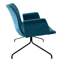 Teal upholstered chair with smooth, modern lines and a sleek black metal base. Ideal for contemporary interiors.