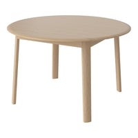 Light natural wood round table with a smooth finish and sleek, minimalist design. Perfect for modern decor.